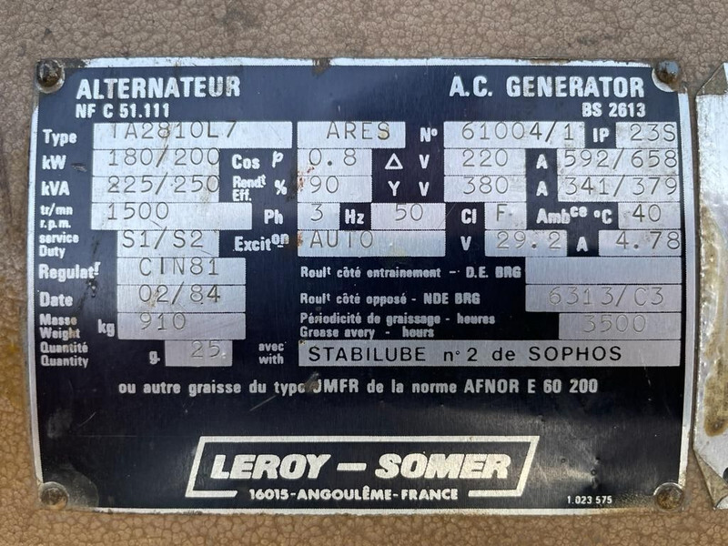 Generatorski set Renault Leroy Somer 250 kVA generatorset: slika Generatorski set Renault Leroy Somer 250 kVA generatorset